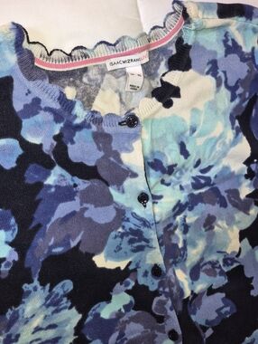 Isaac Mizrahi Floral Print Cardigan in Blue, Navy, Cream